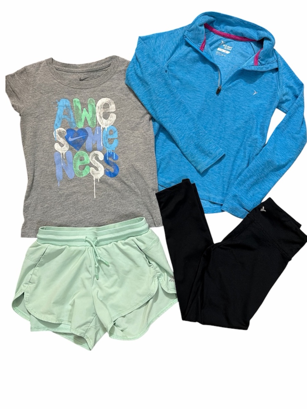 4pc athletic bundle- Nike tee, old navy quarter zip & legging mint shorts 6/7